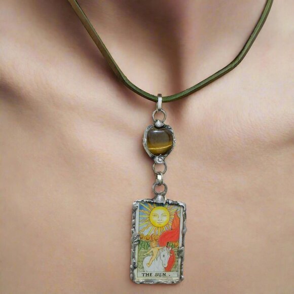Tarot Card Mixed Media & Artisan Metalwork Tiger Eye Pendant & Leather Necklace - Picture 8 of 12